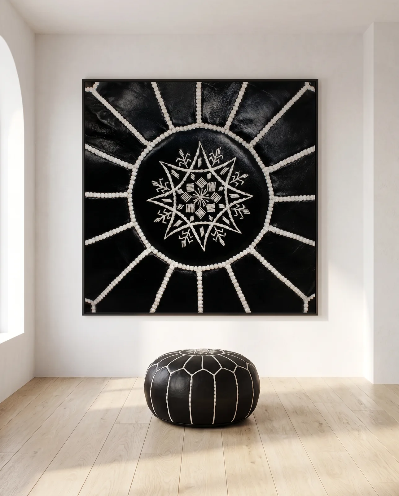 Cognac leather pouf