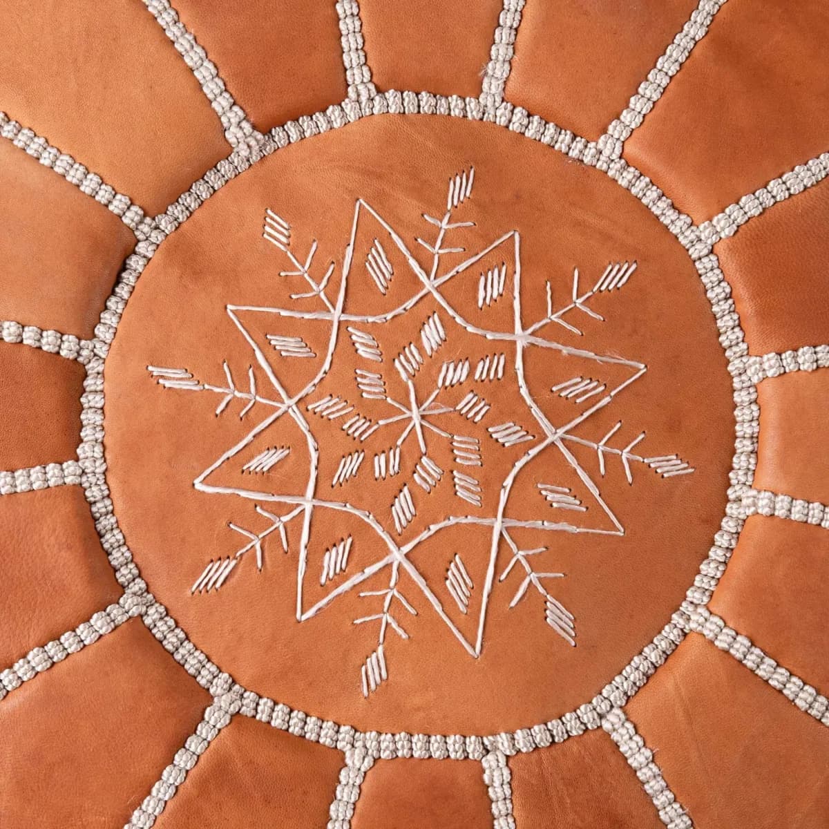 Cognac Leather Pouf — view 1