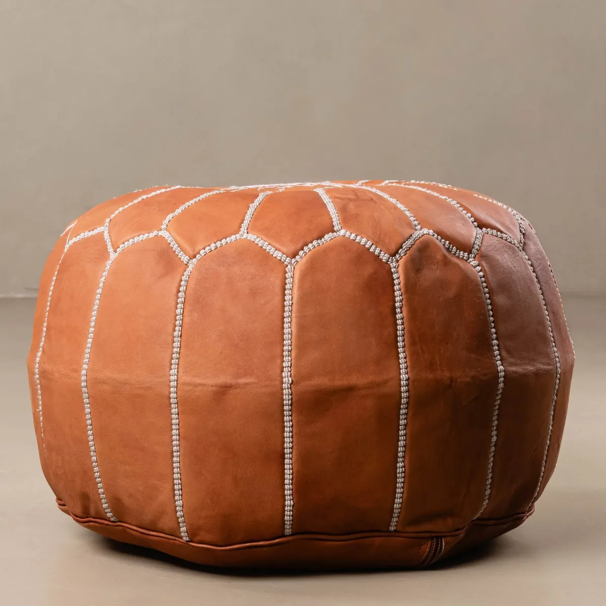 Cognac Leather Pouf