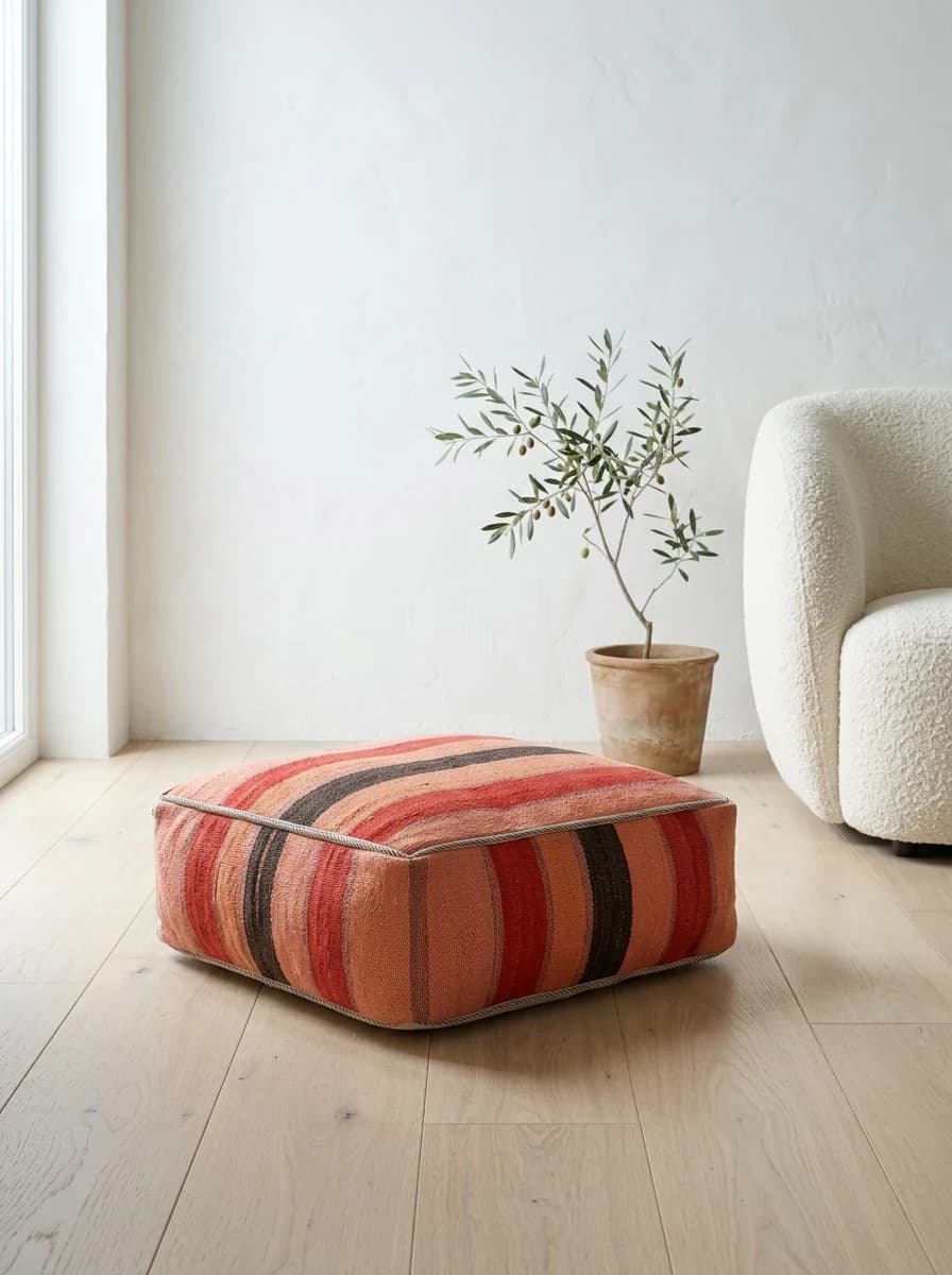 kilim pouf — peach