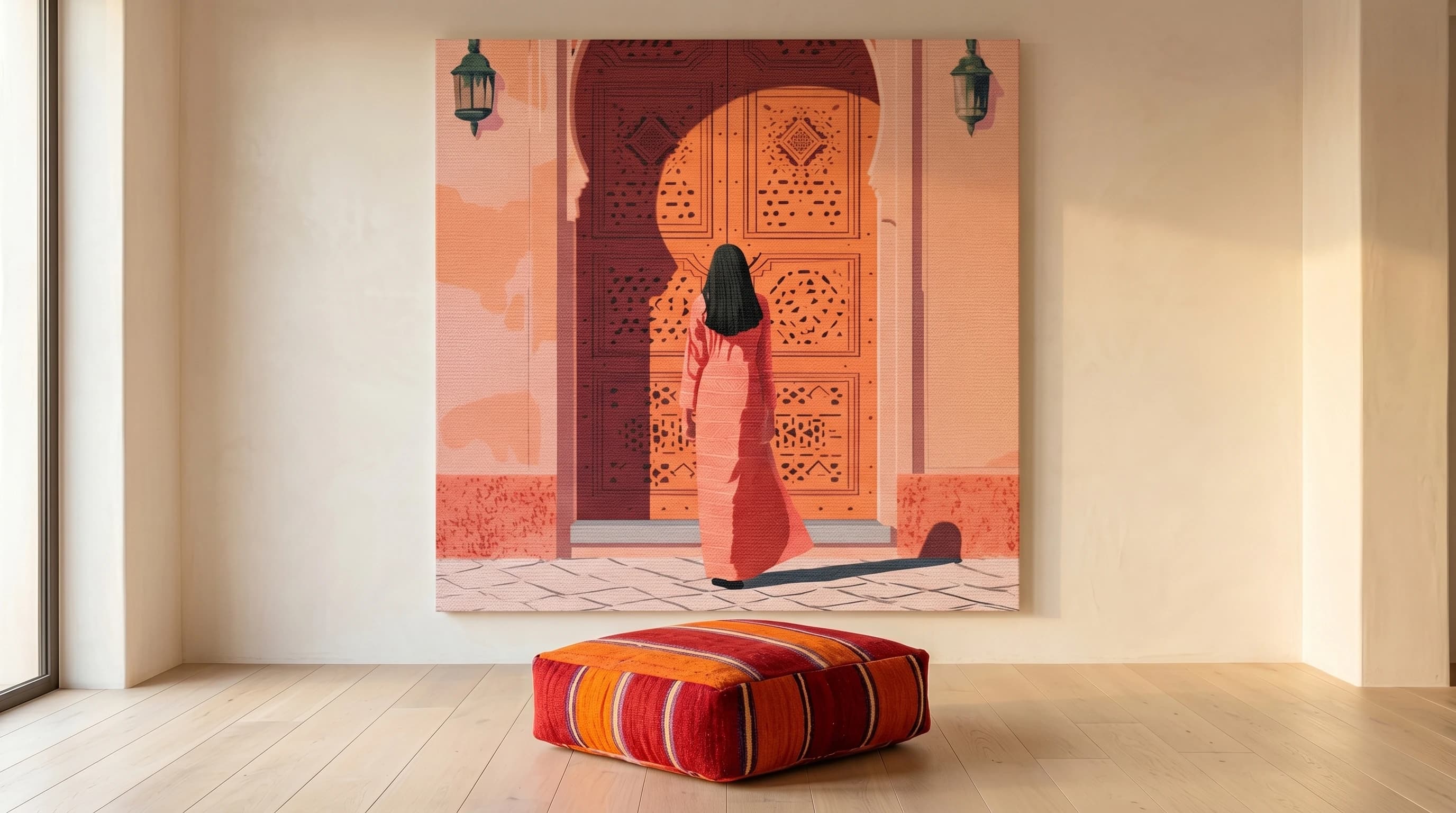 kilim pouf — red stripe