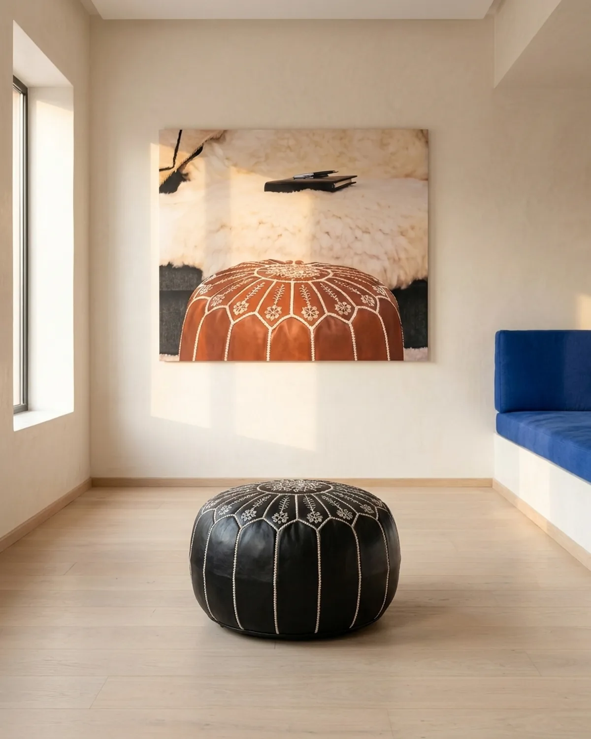 leather pouf — black
