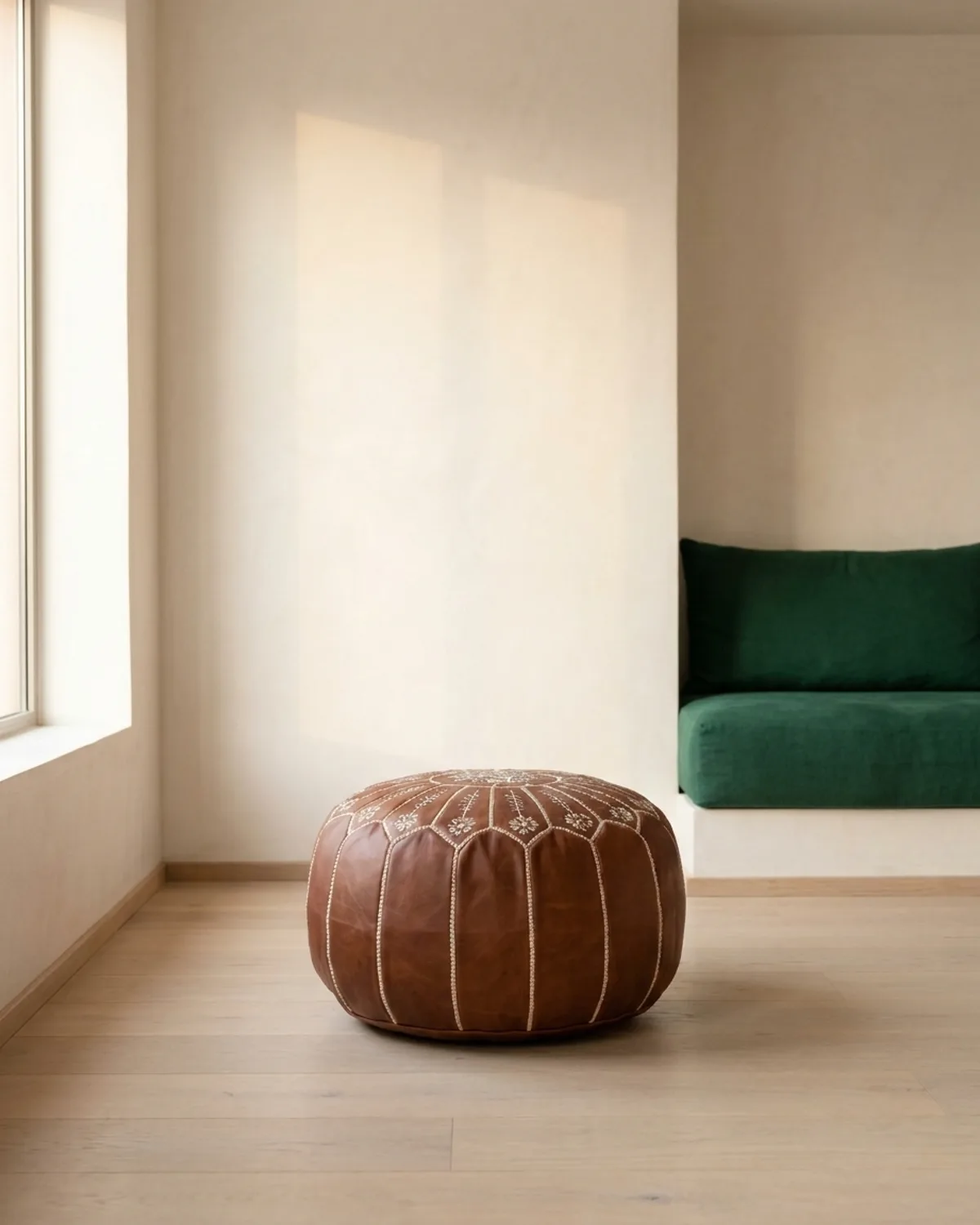 leather pouf — chocolate