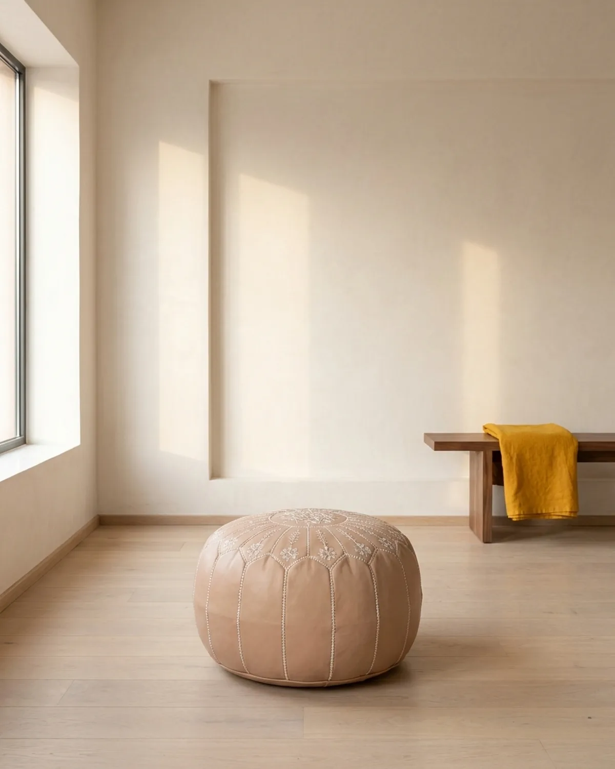 leather pouf — nude